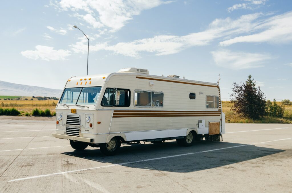 rv redesign - rv parked in outdoor parking at Texas rv storage facility